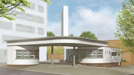 So stellen sich die Architekten das sanierte Baudenkmal vor. Die Reste der Holtzendorff-Garage sollen zum Café eines Biomarkts werden.