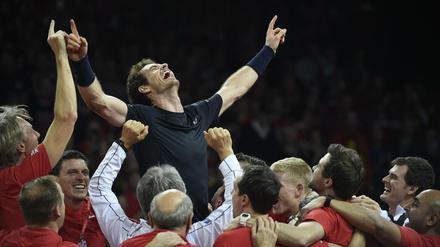 Historischer Jubel. Andy Murray bejubelt den ersten britischen Sieg im Davis Cup seit 1936.