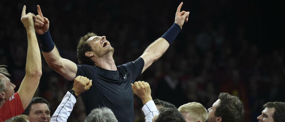 Historischer Jubel. Andy Murray bejubelt den ersten britischen Sieg im Davis Cup seit 1936.