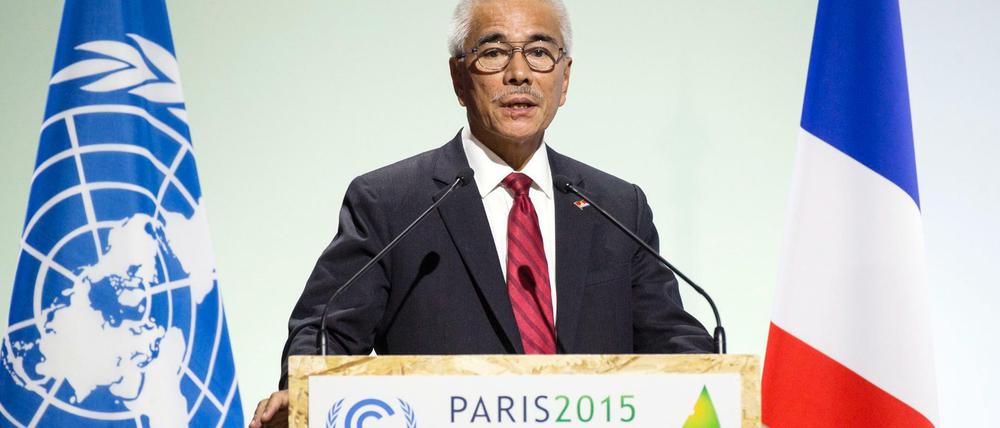 Kiribatis Präsident Anote Tong am Montag bei seiner Rede während der UN-Klimakonferenz in Paris.