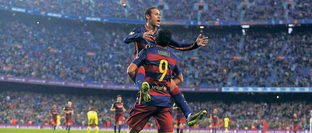 Zwei sind nicht zu bremsen. Neymar und Luis Suarez schossen in Lionel Messis Abwesenheit 19 Tore in Folge. 