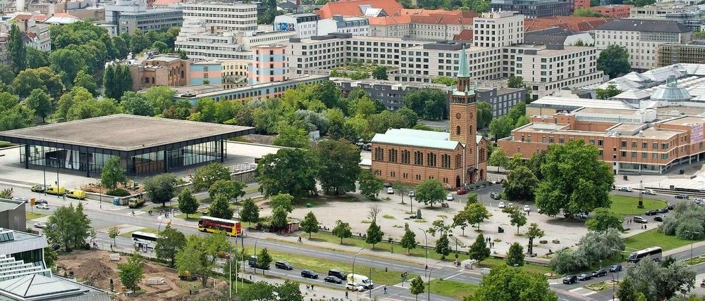 Vorne an der Potsdamerstraße soll das Museum der Moderne entstehen, im Ensembler mit Mies van der Rohes Neuer Nationalgalerie, der Matthäikirche, der Gemäldegalerie und Scharouns Philharmonie.
