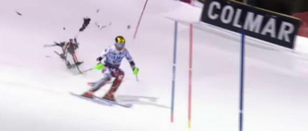 Großes Glück. Die Drohne verfehlte Marcel Hirscher nur knapp.