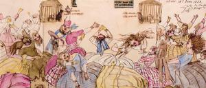 Ludwig Emil Grimms Zeichnung "Theater Wahnsinn" von 1858 (Aussschnitt).