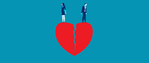 Couple standing on top of broken heart. Concept people vector illustration.