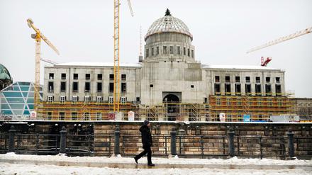 Langzeitdokumentation der Baustelle vom Stadtschloss und dem Humboldtforum auf dem Schloßplatz in Berlin-Mitte, aufgenommen am 8. Januar 2016.