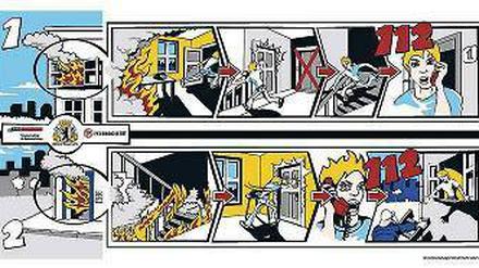 Wenn’s brennt. Diese Comics hängen in vielen Fluren. 