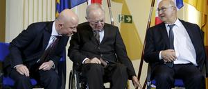 Treffen in Berlin. Polens Finanzminister Pawel Szalamacha und seine Amtskollegen aus Deutschland und Frankreich, Wolfgang Schäuble und Michel Sapin (von links). 