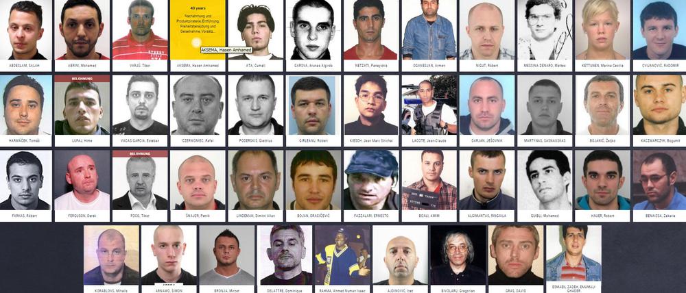 Der Screenshot der Webseite "Europe's Most Wanted" zeigt Europas meistgesuchte Verbrecher Ende Januar 2016.