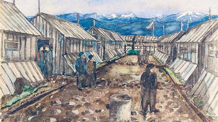 Leben wie der Teufel in Südfrankreich. Das Lager von Gurs, 1941 von Leo Breuer aquarelliert. 