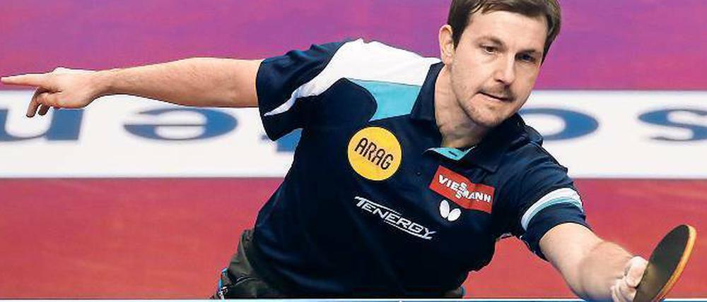 Überraschung im Flug. Mit dem neuen Ball läuft es noch lange nicht so rund wie die Spitzenspieler, hier Timo Boll, es gerne hätten.
