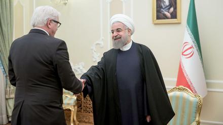 Bundesaußenminister Frank-Walter Steinmeier spricht mit Irans Staatspräsident Hassan Ruhani in Teheran.