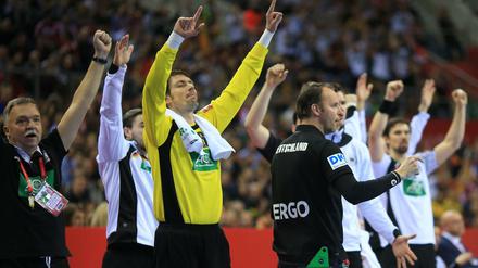 Und jetzt alle Arme hoch. Die deutschen Spieler beim Synchronjubeln.
