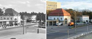 Der S-Bahnhof am Olympiastadion. Das linke Foto entstand Mitte der 30er, das rechts im Februar 2016.