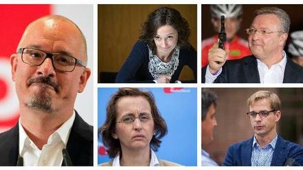 Empörung ist menschlich und Politiker sind Menschen, aber muss es immer gleich so viel sein? Im Uhrzeigersinn: SPD-Landeschef Jan Stöß, Grünen-Fraktionsvorsitzende Ramona Pop, Innensenator Frank Henkel, MdB Stefan Liebich und AfD-Europaabgeordnete Beatrix von Storch