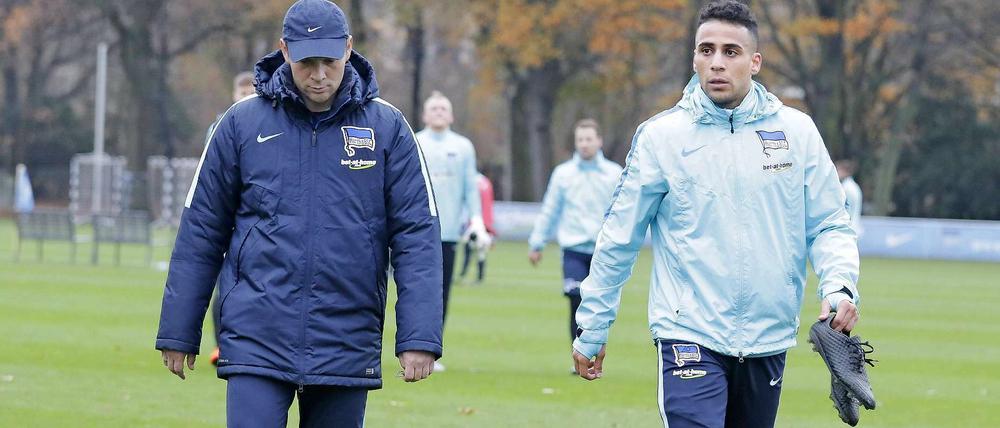 "Ich mag Änis". Trainer Dardai (li.) und sein Ex-Spieler.