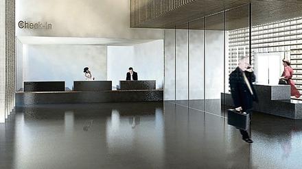 So soll’s werden. Viel Holz und Glas hat das Berliner Architekturbüro Busmann und Haberer für das Regierungsterminal vorgesehen.