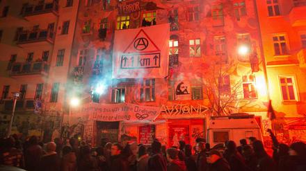 Feuerwerk in der Rigaer Straße.