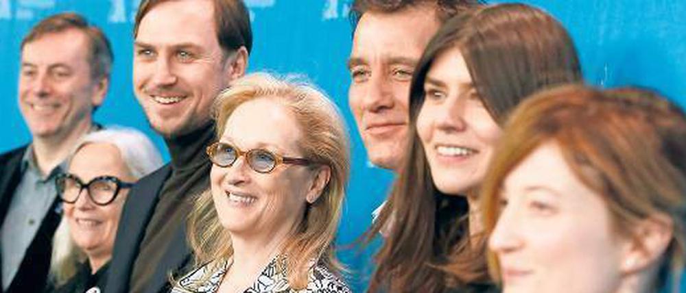 Die Jury: Nick James, Brigitte Lacombe, Lars Eidinger, Meryl Streep, Clive Owen, Małgorzata Szumowska und Alba Rohrwacher (v. l.).