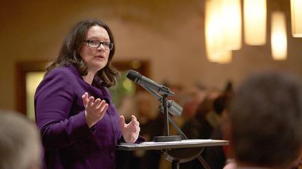 Bundesarbeitsministerin Andrea Nahles beim Politischen Aschermittwoch der SPD in Koblenz.