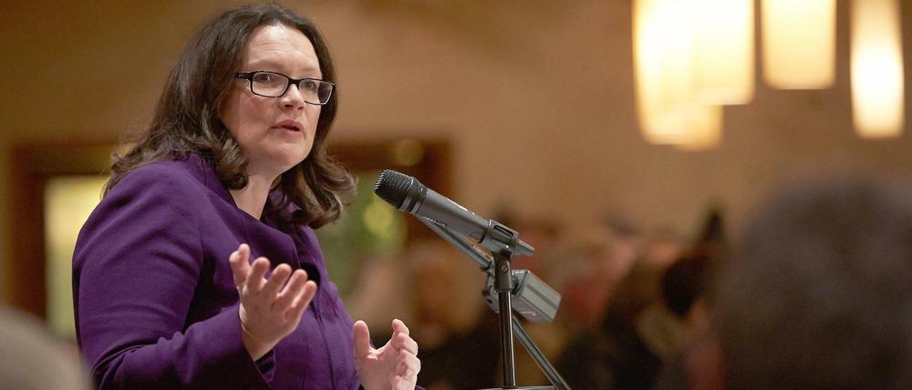 Bundesarbeitsministerin Andrea Nahles beim Politischen Aschermittwoch der SPD in Koblenz.