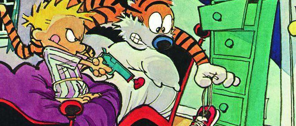 Unzertrennlich: Der auf ewig sechsjährige Calvin und sein Plüschtiger Hobbes, der im Strip zum Leben erwacht.