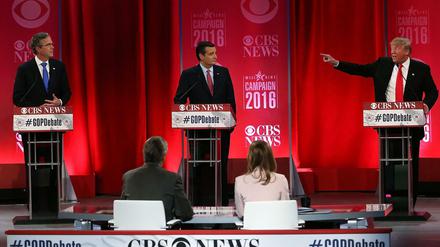 Die republikanischen Präsidentschaftskandidaten Jeb Bush, Ted Cruz und Donald Trump