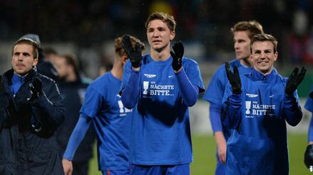 Blau-weißes Selbstbewusstsein. Herthas Profis fordern gleich nach dem 3:2-Sieg in Heidenheim schon den nächsten Gegner.