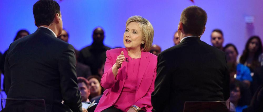Hillary Clinton wirbt bei den US-Sendern MSNBC and Telemundo in Las Vegas für ihre US-Präsidentschaftskandidatur.