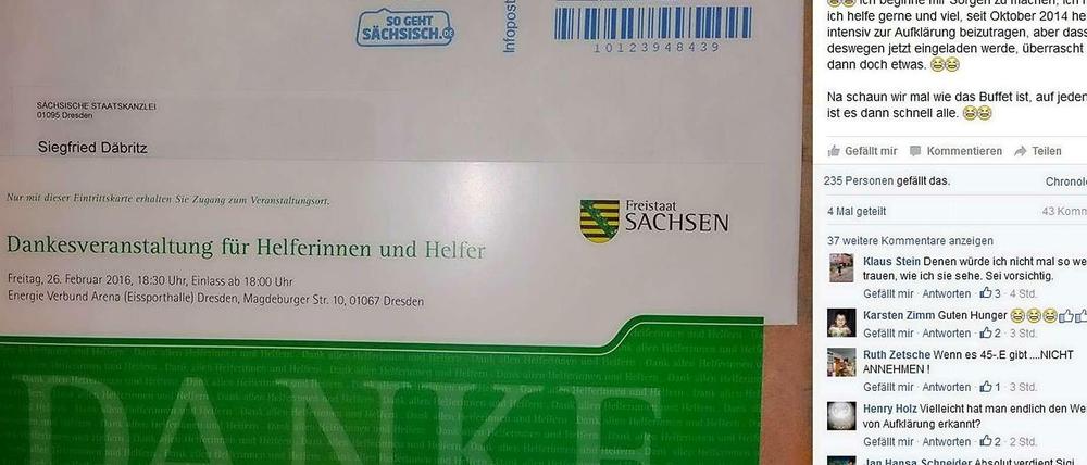 Post aus der Staatskanzlei an den Pegida-Anführer Siegfried Däbritz 