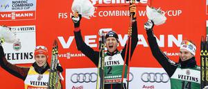 Eric Frenzel (links) feiert seinen dritten Platz.