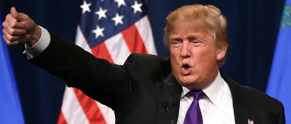 Donald Trump wahlkämpferisch in der vergangenen Nacht in Las Vegas.