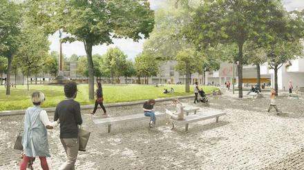 Ein breites Pflaster zum Spazieren, daneben Rasen zum Spielen, das ist der Plan für den neuen Mehringplatz.