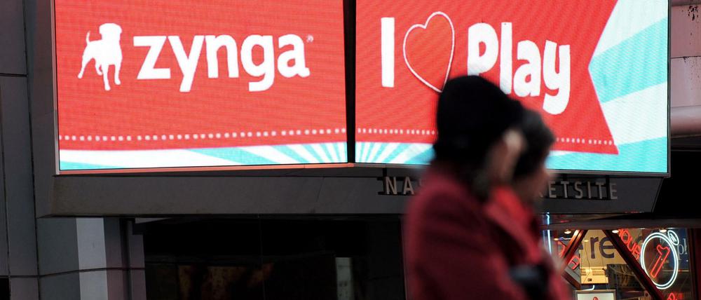 Die Börse zweifelt. Der Schriftzug "Zynga" auf einem Display an der Börse in New York.