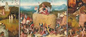 Boschs Triptychon „Der Heuwagen“ (1510–16) aus dem Prado in Madrid (Ausschnitt) eröffnet die Schau zum 500. Todestag.