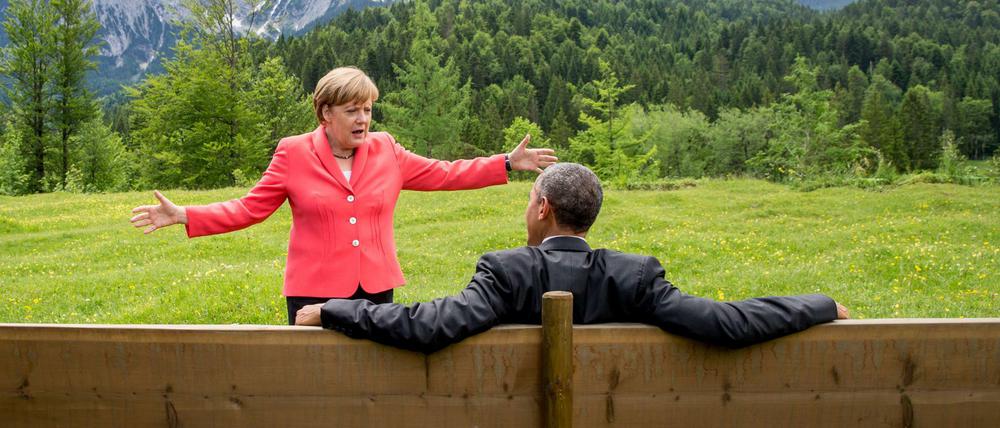 Kanzlerin Angela Merkel und US-Präsident Barack Obama beim G7-Gipfel in Elmau in Bayern.
