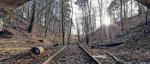 Die Friedhofsbahn. Die alten Eisenbahnrelikte im Wald bei Dreilinden sind auch im Jahr 2016 noch immer zu sehen.