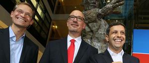 Ziehen an einem Strang: der Regierende Bürgermeister Michael Müller, Parteichef Jan Stöß und Fraktionschef Raed Saleh wollen gemeinsam die Wahl im Herbst gewinnen.