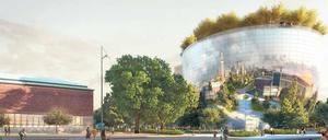 So soll’s werden. Simulation des geplanten Gebäudes (Architektenbüros MVRDV), das als öffentlich zugängliches Depot mit Ausstellungsräumen und Dachgarten dient und damit einen Museumsbau neuen Typs darstellt. 2018 soll der Bau neben dem Museum Boijmans Van Beuningen eröffnet werden. 