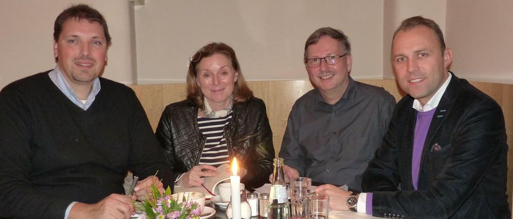 Die liberalen Wahlkämpfer in Steglitz-Zehlendorf: Kay Ehrhardt, Mathia Specht-Habbel, Rolf Breidenbach und Sebastian Czaja (v.l.n.r.)