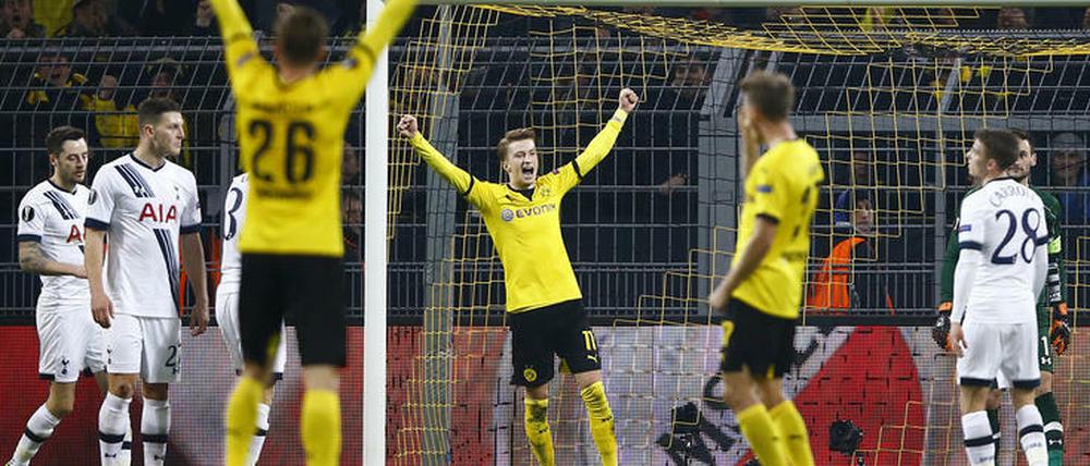 Da kann man schon mal ausflippen. Die Dortmunder um Marco Reus erwischten gegen Tottenham einen Sahnetag.