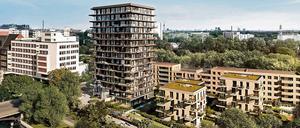 Ein Hochhaus und drei Gartenhäuser mit Eigentumswohnungen sowie ein Block mit Mietwohnungen (hinten, parallel zur Bachstraße) entstehen nahe dem Hansaviertel. Zwischen Hochhaus und Mietshaus wird an der Altonaer Straße außerdem ein flaches Apartmenthaus gebaut. 