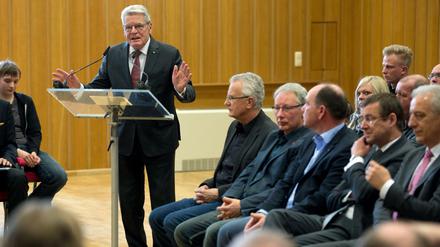 Bundespräsident Joachim Gauck bei einer Diskussionsveranstaltung in Bautzen.
