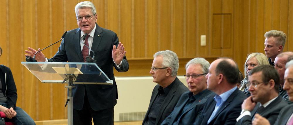 Bundespräsident Joachim Gauck bei einer Diskussionsveranstaltung in Bautzen.