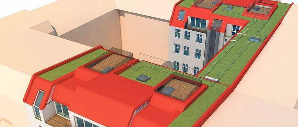 Eine Dachaufstockung in der Immanuelkirchstraße. An dem Projekt sieht man, wie Dachaufbauten die Dachlandschaft nivellieren können – einer der Vorteile dieser Bauweise. 
