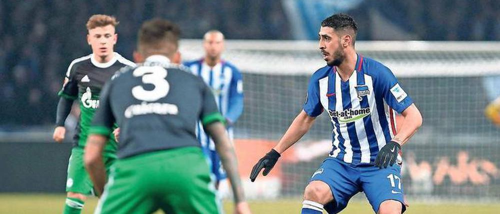 Nur die Ruhe. Tolga Cigerci (rechts) war bei Herthas Heimsieg gegen Schalke 04 eine der prägenden Figuren auf dem Platz. Der Deutsch-Türke hat gezeigt, dass er im Saisonfinale eine wertvolle Alternative sein kann. 