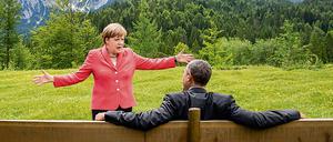 Angela Merkel und Barack Obama in Elmau am 8 Juni 2015.
