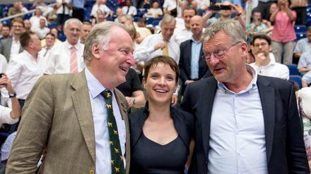 AfD-Chefin Frauke Petry, hier zusammen mit Bundesvize Alexander Gauland (links) und ihrem Co-Vorsitzenden Jörg Meuthen (rechts).