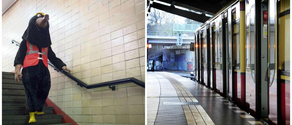 Max ist wieder da. Das Baustellenmaskottchen der Bahn muss laufen - am Westkreuz fahren ja keine Züge mehr.