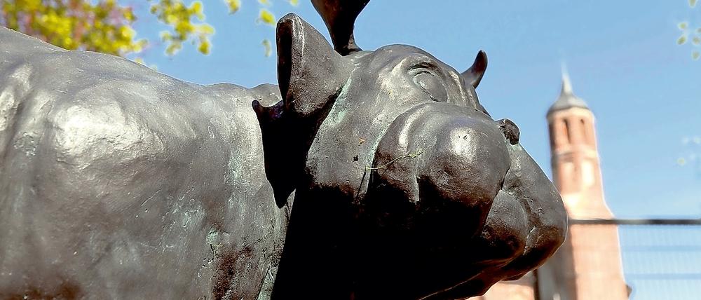 Mops vor der St. Johanniskirche - zur Erinnerung an Loriot